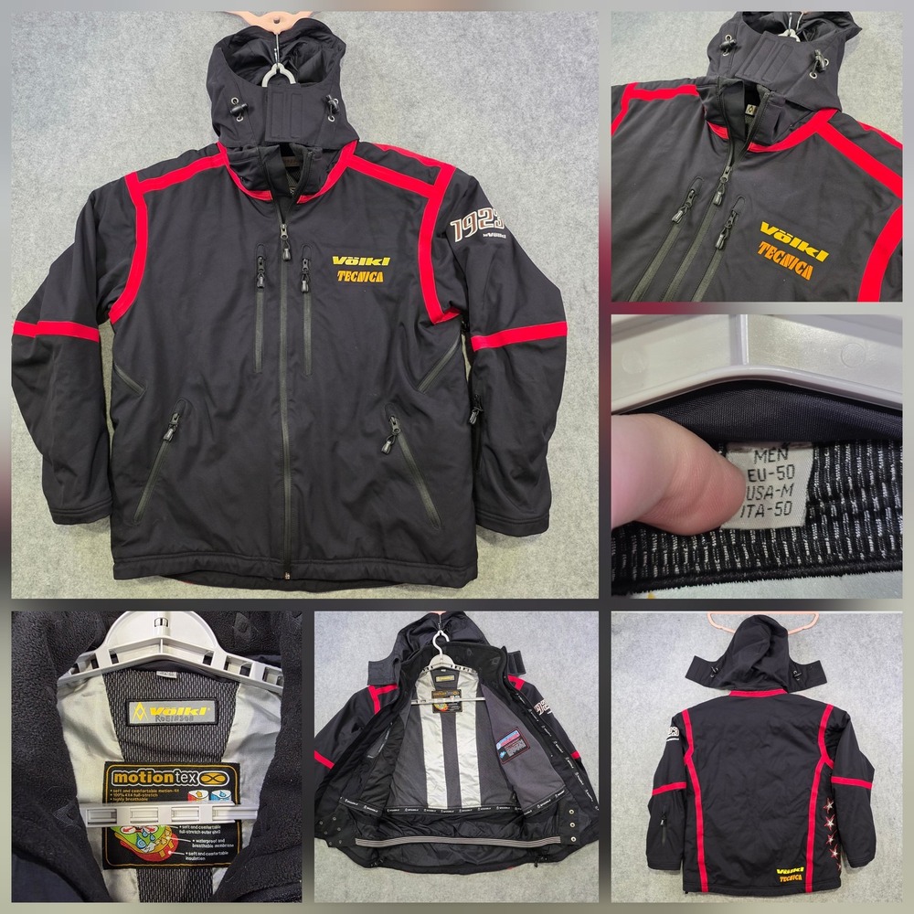 Volkl Motiontex Jacket Mens Medium Black Hooded Ski Waterproof Insulated Pockets